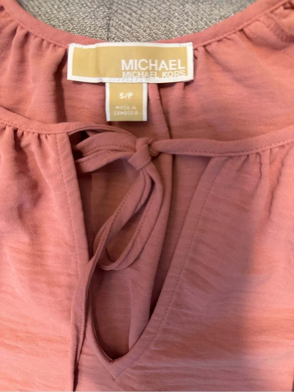 Michael Kors Rose Tie-Neck Flutter-Sleeve Top